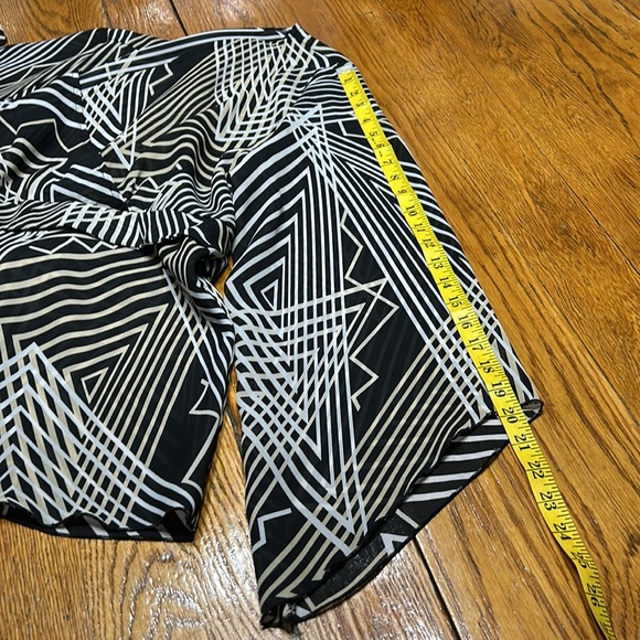 Ashley Stewart abstract print blouse. Wrap front. Black, tan and cream. Size 1X. - Picture 11 of 13